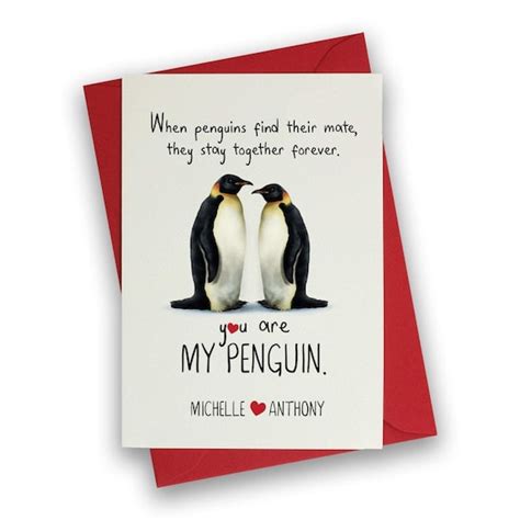 Penguin Valentines Card Personalised Romantic Etsy