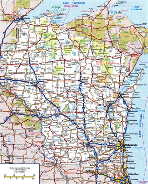 Large Detailed Roads And Highways Map Of Wisconsin State With National