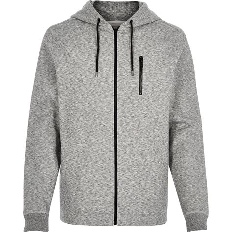 River Island Light Grey Marl Zip Through Hoodie In Gray For Men Grey