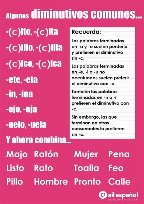 Algunos Diminutivos Comunes Aprender Español Palabras Con