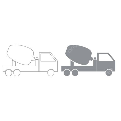 Icon Set Of Greycolored Cement Mixer Trucks Silhouette Industrial Set