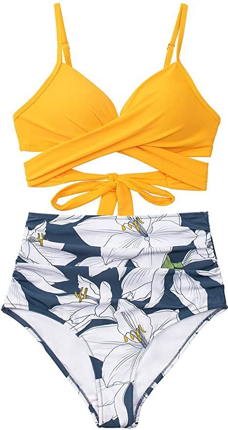 Cupshe Womens High Waist Bikini Swimsuit Floral Print Two