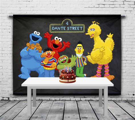 Sesame Street Blackboard Birthday Backdrop Personalized School
