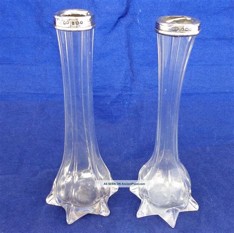 Antique Silver Topped Clear Glass Posy Or Bud Vases Hm London 1926 27