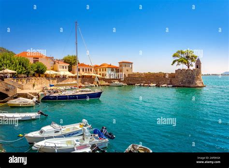 View Of The Port Of Nafpaktos Lepanto With The Fortress And The