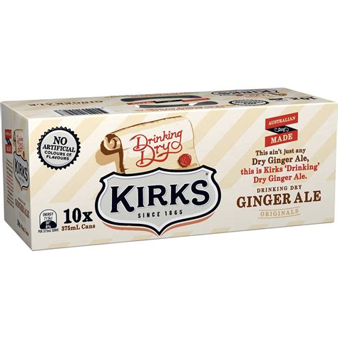 Kirks Dry Drinking Ginger Ale Soft Drink Multipack Cans 375ml X10 Pack Woolworths
