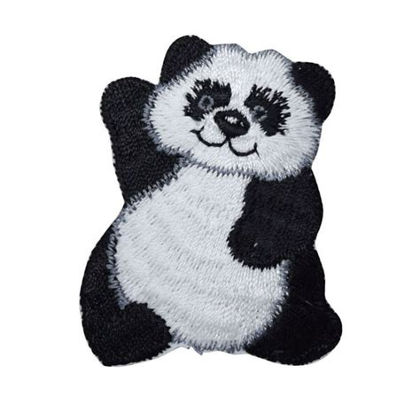 Panda Bear Waving Iron On Embroidered Applique Patch