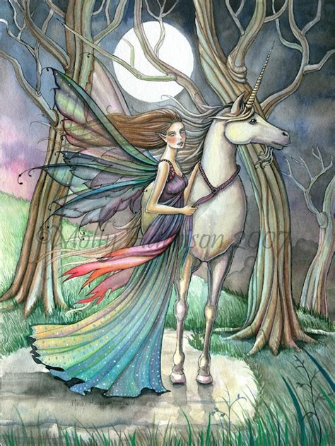Unicorn And Fairy Fantasy Fine Art Print By Molly Harrison