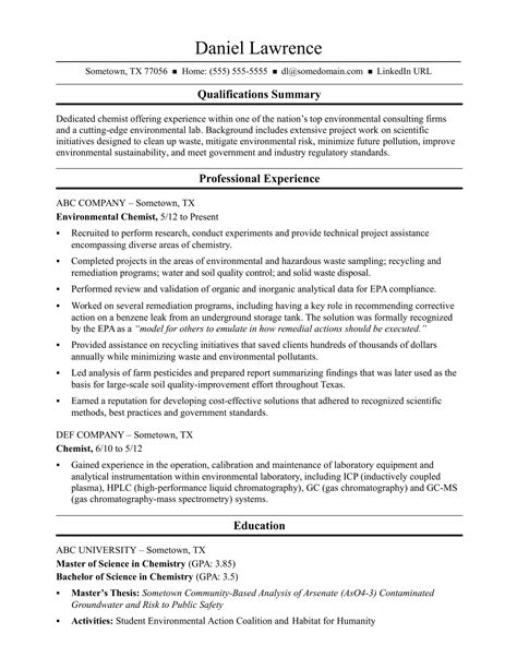 Ability to work with deadlines and under pressure 7. Midlevel Chemist Resume Sample | Monster.com