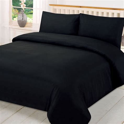 Brentfords Plain Dye Duvet Quilt Cover With Pillow Cases Bedding Set Black King Amazon Co