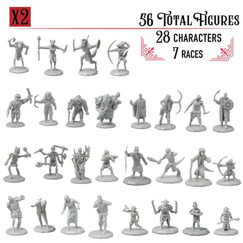 Dnd Miniatures 56 Mini Figures 28 Unique Characters 1 Hex Sized