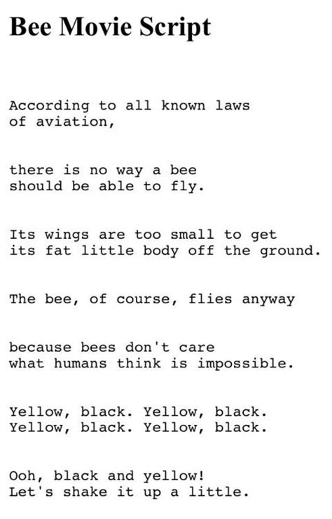 The Bee Movie Script Bee Movie Script According To All Known Laws