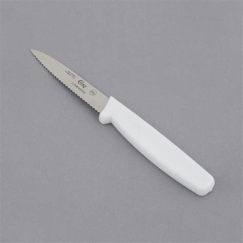 Choice 3 14 Serrated Edge Paring Knife With White Handle