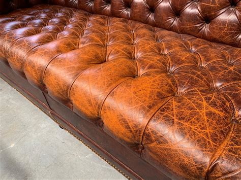 Vintage Cognac Leather Chesterfield Sofa With Tufted Seat At 1stdibs