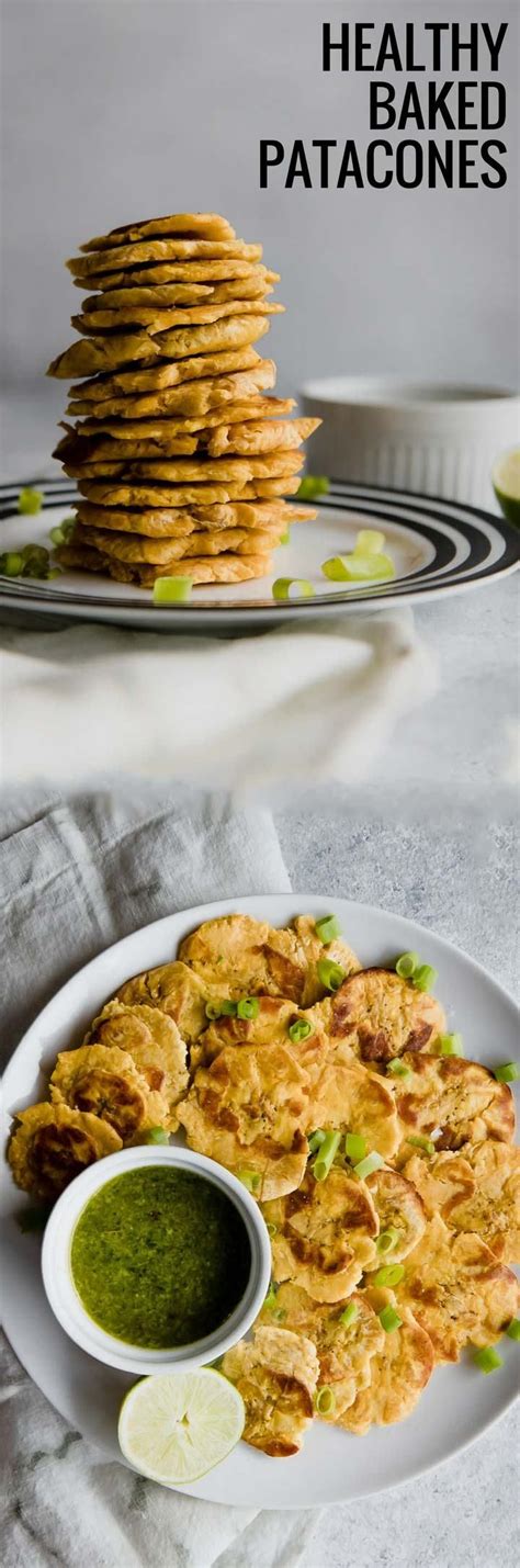 Baked Patacones With Mojo Sauce ⋆ Easy Baked Plantains Tostones Recipe Baked Plantains