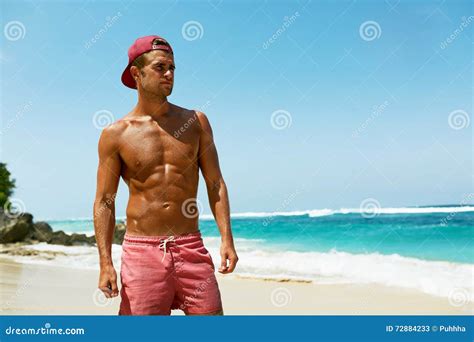 Man On Beach In Summer Male Relaxing Near Sea Stock Image Image Of Muscular Resort 72884233