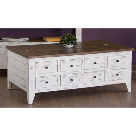 Made of veneers, wood and engineered wood; Distressed White and Brown Lift Top Coffee Table | RC ...