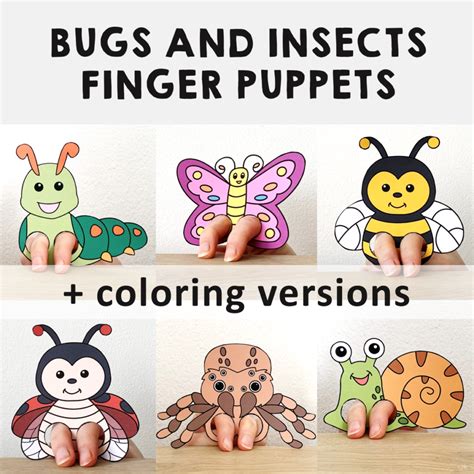 Bugs Insects Finger Puppets Animal Printable Coloring Paper Craft