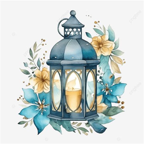 Lanterna Aquarela Para Cartão De Felicitações Do Ramadã Com Fundo