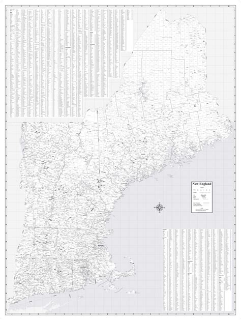 New England Town Outline Wall Map 36x48in The Map Center