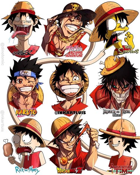 Monkey D Luffy In Different Cartoon And Anime Shows Onepiece