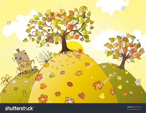 Funny Autumn Scene Vector Background 18009232 Shutterstock
