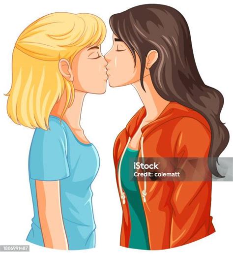 Ilustración De Pareja De Lesbianas Besándose Y Más Vectores Libres De Derechos De Adulto