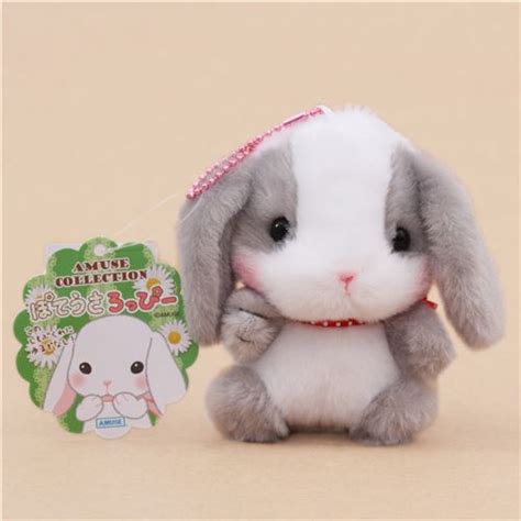 Cute Grey White Bunny Rabbit Red Bow Plush Toy From Japan Rabbit