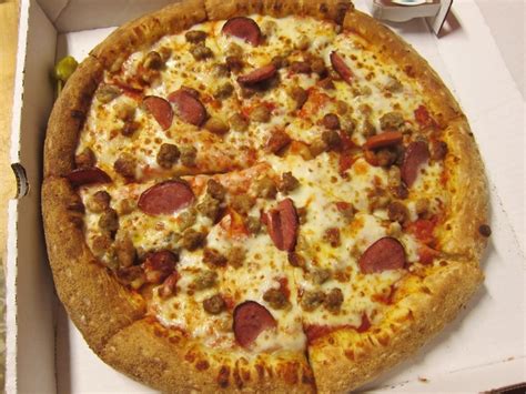 review papa john s five sausage pizza brand eating