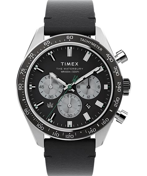 Waterbury Dive Chronograph 41mm Leather Strap Watch Timex CA