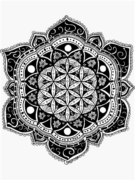 Flower Of Life Mandala Sacred Geometry Hand Drawn Design Sticker By Tekslusdesign Redbubble