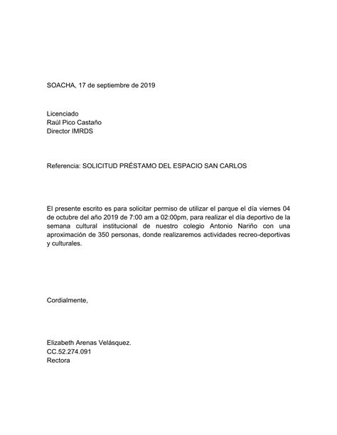 Carta Solicitud De Permiso Parque San Carlos Instituto Vrogue