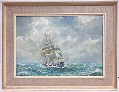 Antique English Marine 1950s English Marine Oil Painting Three