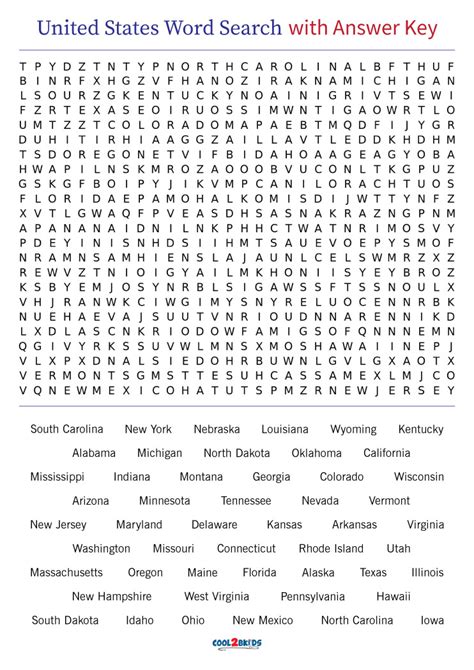 Us States Word Searches Printable