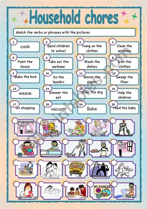 Household Chores For Young Learners Worksheet Free Esl