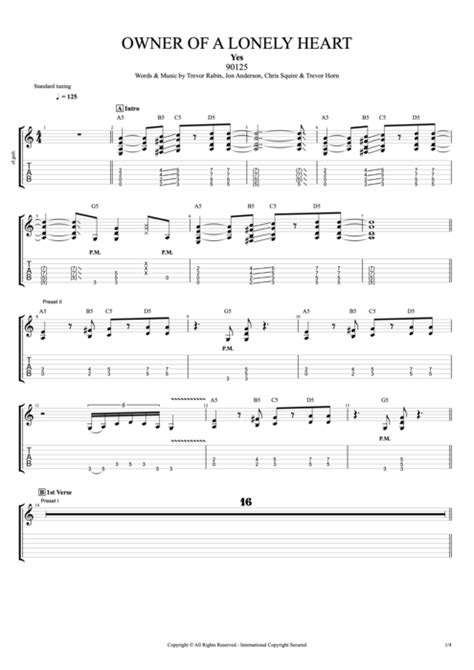 Owner Of A Lonely Heart By Yes Full Score Guitar Pro Tab