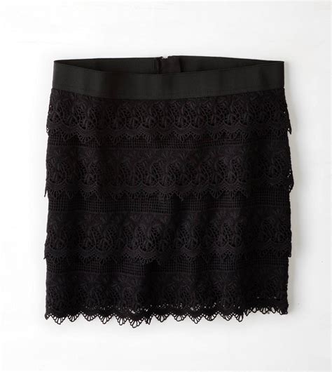 Aeo Lace Tiered Mini Skirt Black American Eagle Outfitters Tiered
