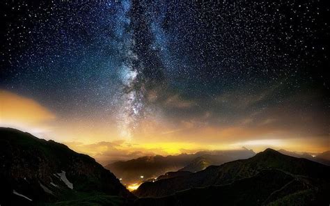 Milky Way Galaxy Sky Photo Of Mountains During Night Time Nature Hd