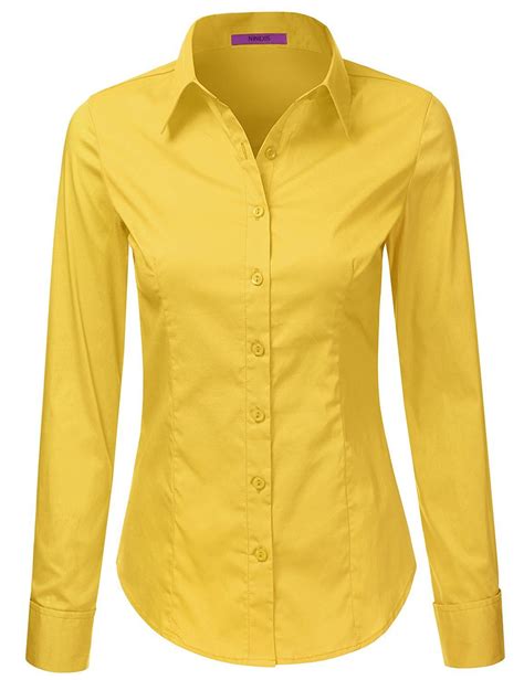 La Basic Women S Long Sleeve Button Down Collared Shirts Yellow S Clothing