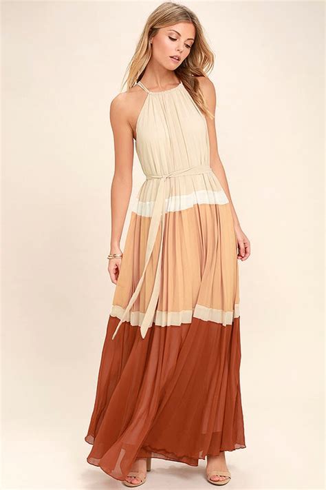 lovely beige dress maxi dress color block dress halter dress 74 00 lulus