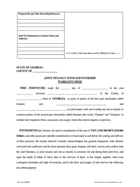 Joint Tenancy With Right Of Survivorship Form Fill Out