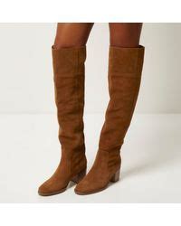 Lyst River Island Tan Brown Suede Knee High Boots In Brown