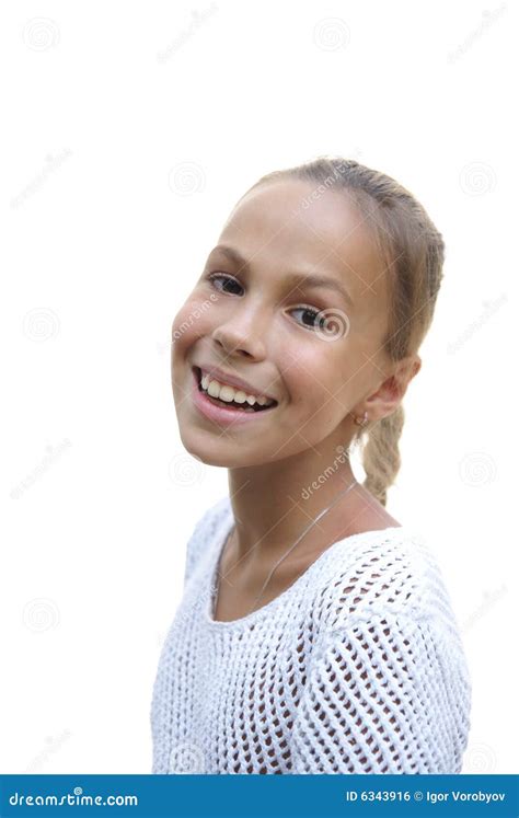 Cheerful Preteen Girl 9 11 Year Old Laughing On A Walk Outdoors Stock Image