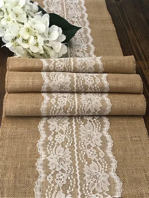 Burlap Table Runner With Ivory Or White Lace Center Farmhouse Etsy Uk