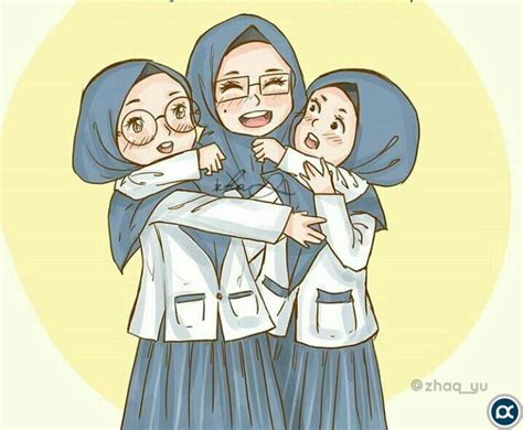 28 Gambar Kartun Muslimah Drawing Hijab Friends Cartoon Background X