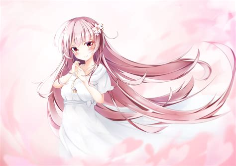 4517711 Pink Hair White Dress Long Hair Red Eyes Wallpaper Anime Wallpapers And