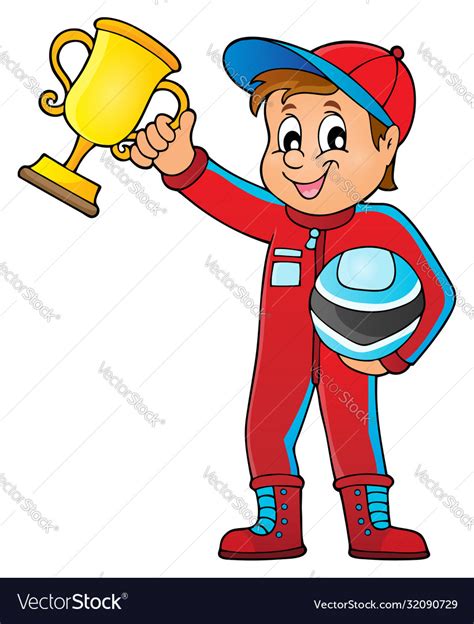 Car Racer Holding Trophy Theme Image 1 Royalty Free Vector