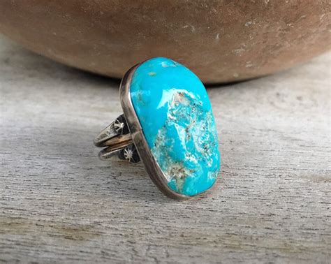 Simple Turquoise Ring For Women Or Men Size 7 Sterling Silver Navajo Ring