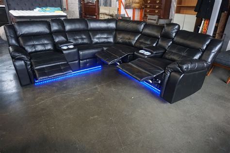 New 3 Piece Black Leather Power Reclining Sofa Set With Led Under