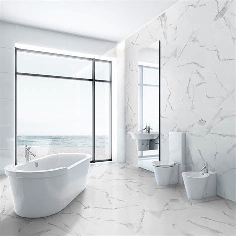 Venato Bianco Gloss White Marble Effect 60x120cm Tile Tbk Tiles
